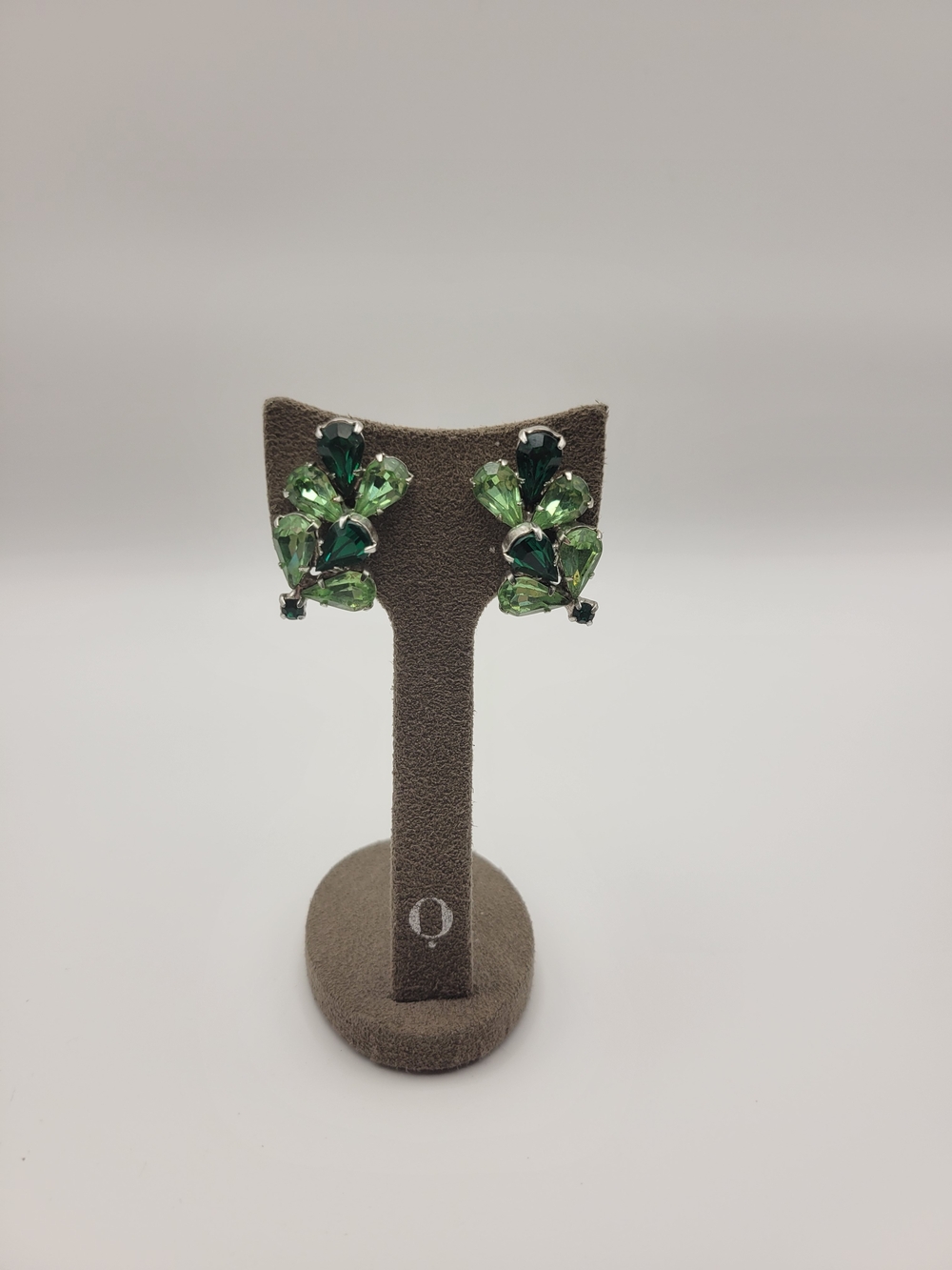 Vintage Uranium Green Crystal Cluster Drop Clip On Earrings